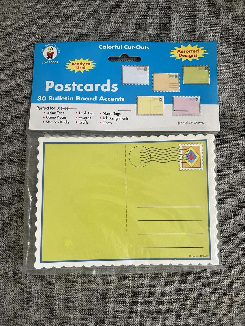 Carson Dellosa Colorful Cut Outs Post Card Shaped Bulletin Board 30 Count New